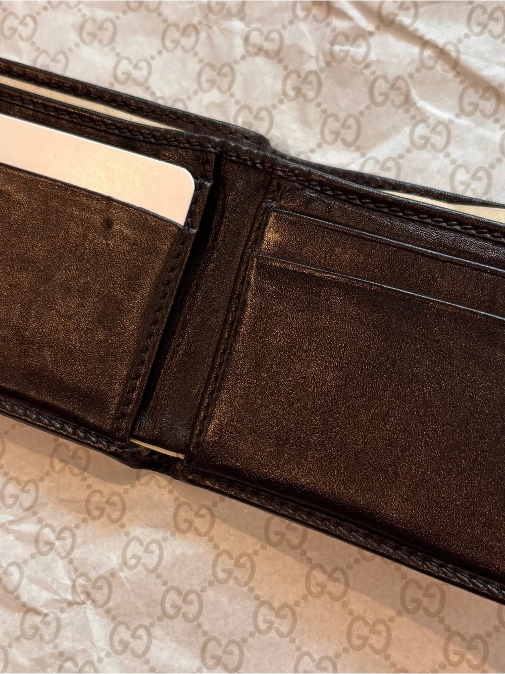 Gucci Brown Monogram Canvas Bifold Card & Money Wallet. Mini.